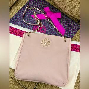 Tory Burch Blush of Pale Pink Pebble Leather Britten Chain Crossbody Bag